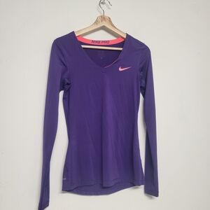Nike Pro Women's Purple Long Sleeve V-Neck Tops